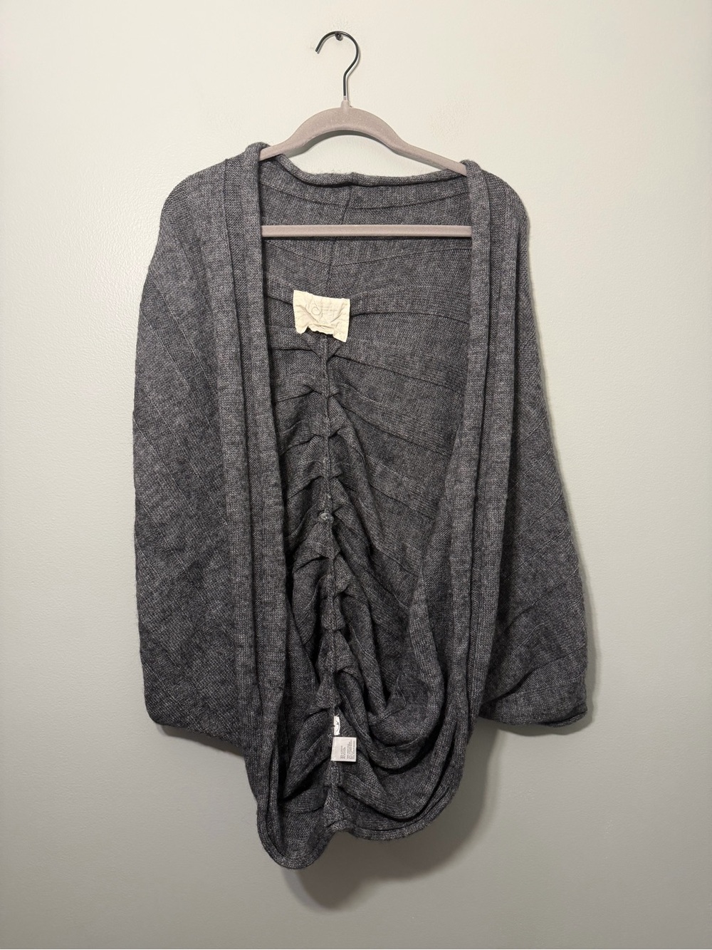 LOFT Charcoal Open-Front Ruched Back Knit Cardigan